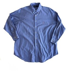 RALPH LAUREN Men's XL Blue White Pin-Stripe Cotton Long Sleeve Button-Down Shirt
